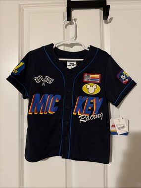 NWT Toddler Disney Mickey Racing Button-Front Shirt - Navy Blue
